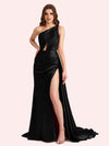 Sexy Mermaid One Shoulder Soft Satin Long Matron of Honor Dress For Wedding