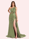 Sexy Mermaid One Shoulder Soft Satin Long Matron of Honor Dress For Wedding