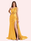 Sexy Mermaid One Shoulder Soft Satin Long Matron of Honor Dress For Wedding