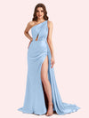 Sexy Mermaid One Shoulder Soft Satin Long Matron of Honor Dress For Wedding