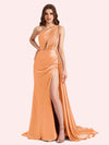 Sexy Mermaid One Shoulder Soft Satin Long Matron of Honor Dress For Wedding