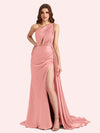Sexy Mermaid One Shoulder Soft Satin Long Matron of Honor Dress For Wedding