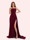 Sexy Spaghetti Straps Side Slit Mermaid Soft Satin Long Matron of Honor Dress For Wedding