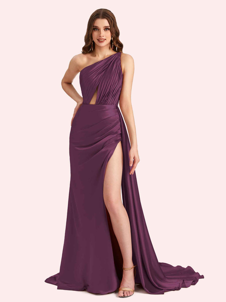 Sexy Mermaid One Shoulder Soft Satin Long Matron of Honor Dress For Wedding