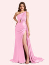 Sexy Mermaid One Shoulder Soft Satin Long Matron of Honor Dress For Wedding
