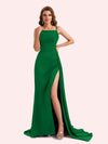 Sexy Spaghetti Straps Side Slit Mermaid Soft Satin Long Matron of Honor Dress For Wedding