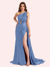 Sexy Mermaid One Shoulder Soft Satin Long Matron of Honor Dress For Wedding