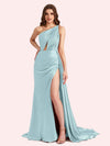 Sexy Mermaid One Shoulder Soft Satin Long Matron of Honor Dress For Wedding