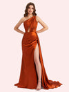 Sexy Mermaid One Shoulder Soft Satin Long Matron of Honor Dress For Wedding