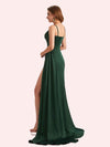 Sexy Spaghetti Straps Side Slit Mermaid Soft Satin Long Matron of Honor Dress For Wedding