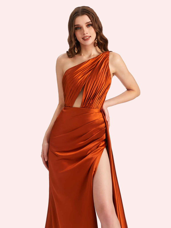 Sexy Mermaid One Shoulder Soft Satin Long Matron of Honor Dress For Wedding