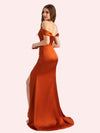 Sexy Side Slit Off Shoulder Mermaid Soft Satin Long Matron of Honor Dress For Wedding