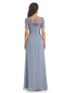 Elegant Lace Short Sleeves Chiffon V-neck Floor-length Mother of The Bride Dresses
