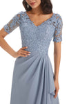 Elegant Lace Short Sleeves Chiffon V-neck Floor-length Mother of The Bride Dresses