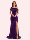 Sexy Velvet One Shoulder Side Slit Mermaid Long Bridesmaid Dresses Online