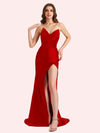Sexy V-neck Mermaid Side Slit Soft Satin Long Matron of Honor Dress For Wedding