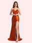 Sexy V-neck Mermaid Side Slit Soft Satin Long Matron of Honor Dress For Wedding