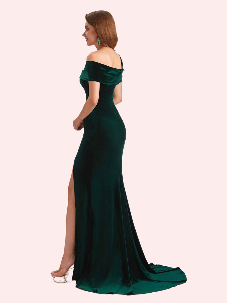 Sexy Velvet One Shoulder Side Slit Mermaid Long Bridesmaid Dresses Online Sexy Velvet One Shoulder Side Slit Mermaid Long Bridesmaid Dresses Online