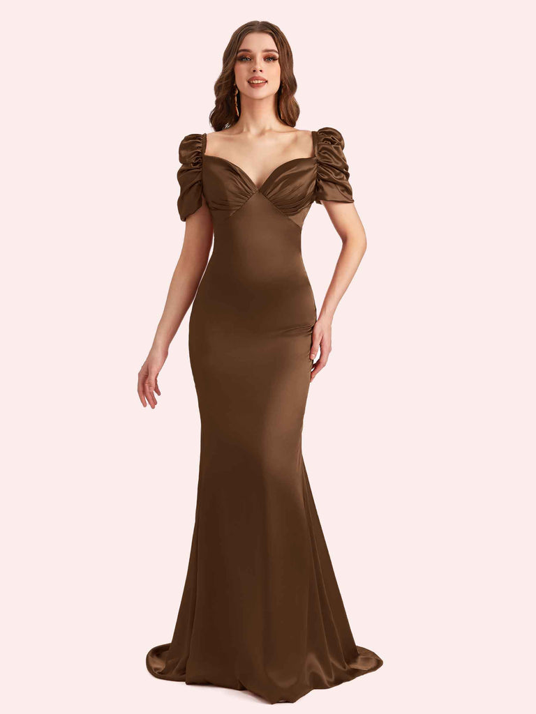 Elegant V-neck Short Sleeves Mermaid Soft Satin Long Matron of Honor Dress For Wedding Elegant V-neck Short Sleeves Mermaid Soft Satin Long Matron of Honor Dress For Wedding