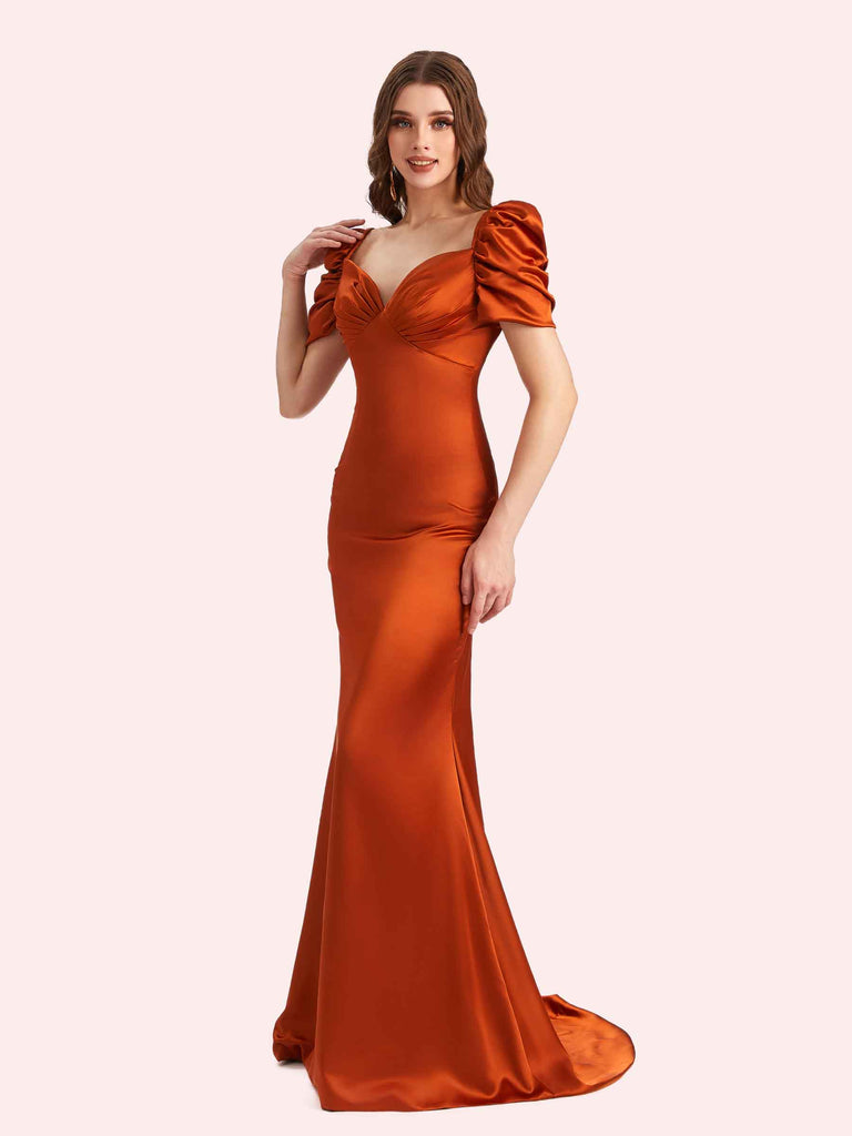 Elegant V-neck Short Sleeves Mermaid Soft Satin Long Matron of Honor Dress For Wedding Elegant V-neck Short Sleeves Mermaid Soft Satin Long Matron of Honor Dress For Wedding