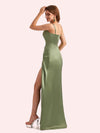 Sexy Spaghetti Straps Side Slit Mermaid Soft Satin Long Matron of Honor Dress For Wedding