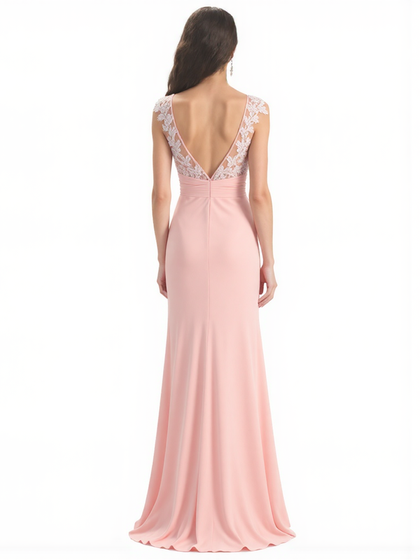 Elegant Chiffon Side Slit A-Line Floor Length Mother Of The Bride Dresses With Applique