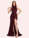 Elegant Halter Sleeveless Mermaid Soft Satin Long Matron of Honor Dress For Wedding