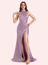 Elegant Halter Sleeveless Mermaid Soft Satin Long Matron of Honor Dress For Wedding
