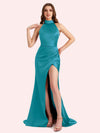 Elegant Halter Sleeveless Mermaid Soft Satin Long Matron of Honor Dress For Wedding
