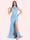 Elegant Halter Sleeveless Mermaid Soft Satin Long Matron of Honor Dress For Wedding
