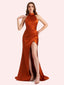 Elegant Halter Sleeveless Mermaid Soft Satin Long Matron of Honor Dress For Wedding