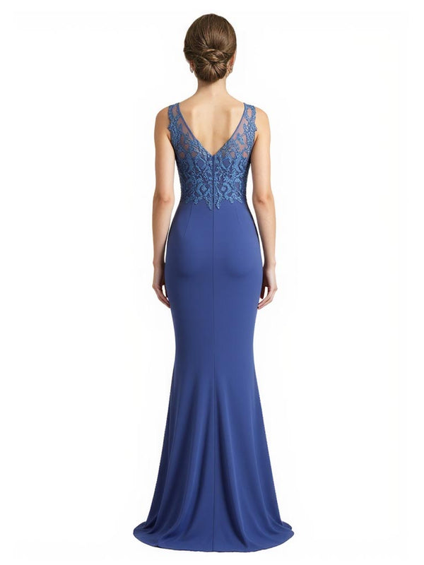 Elegant Sleeveless Lace Bodice Crepe Mermaid Young Mother of The Bride Dresses