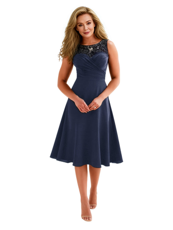 Elegant Jewel Knee-Length Short Chiffon A-Line Mother Of The Bride Dresses