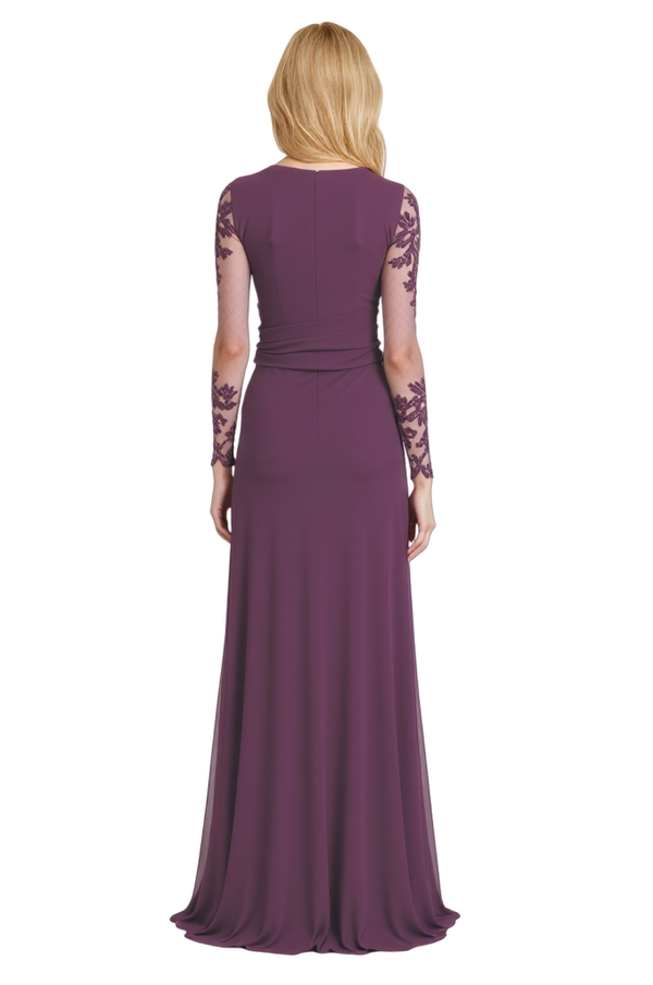 Elegant V-Neck Long Sleeves Lace Chiffon A-Line Long Mother Of The Bride Dresses