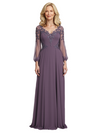 Elegant Long Sleeves Lace Appliques Chiffon A-Line Long Mother Of The Bride Dresses for wedding