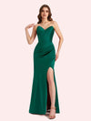 Sexy Sweetheart Side Slit Mermaid Soft Satin Long Matron of Honor Dress For Wedding