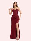Sexy Sweetheart Side Slit Mermaid Soft Satin Long Matron of Honor Dress For Wedding