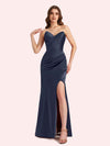 Sexy Sweetheart Side Slit Mermaid Soft Satin Long Matron of Honor Dress For Wedding