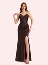 Sexy Sweetheart Side Slit Mermaid Soft Satin Long Matron of Honor Dress For Wedding