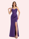 Sexy Sweetheart Side Slit Mermaid Soft Satin Long Matron of Honor Dress For Wedding