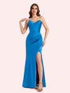 Sexy Sweetheart Side Slit Mermaid Soft Satin Long Matron of Honor Dress For Wedding