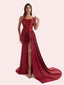 Sexy Mermaid Pleats Side Slit One Shoulder Soft Satin Long Bridesmaid Dress For Wedding