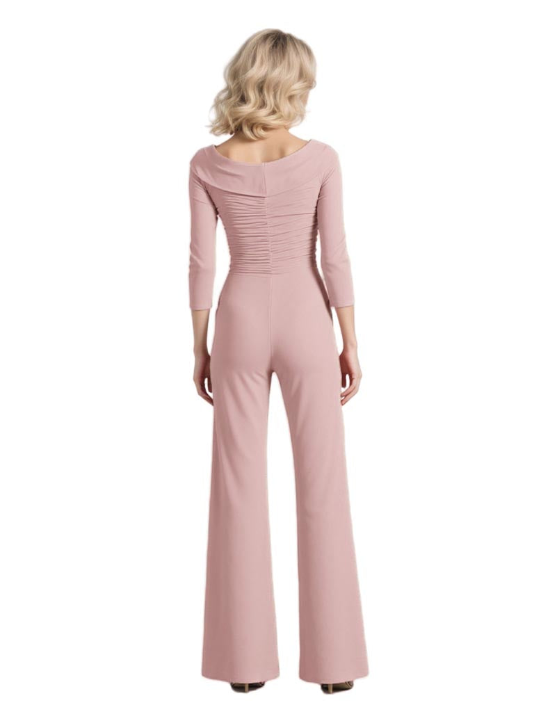 Elegant Chiffon V-neck 3/4 Sleeves Jumpsuit For Mother Of The Bride and Groom