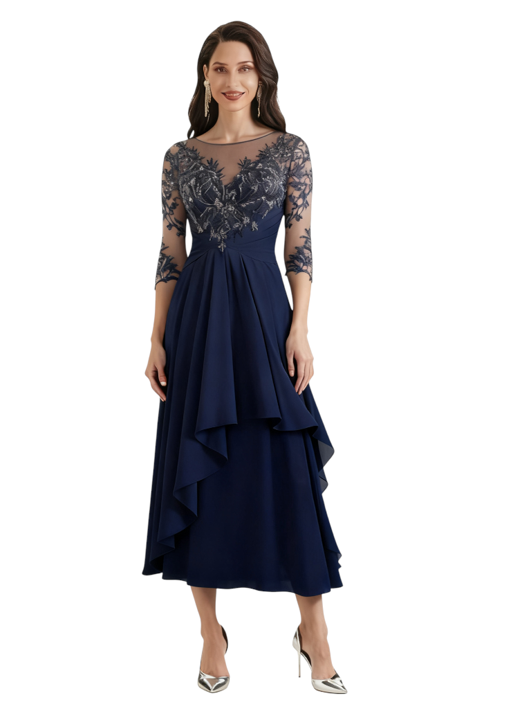 tea length navy blue mother of the bride dress A Line Tea-length Lace Chiffon Dresses Formal Evening sold by Wedding store. Shop more products from Wedding store on Storenvy, the home of independent small womens red carpet dresses plus size backless evening gown designs royal blue dresses women Tea Length Mother Of The