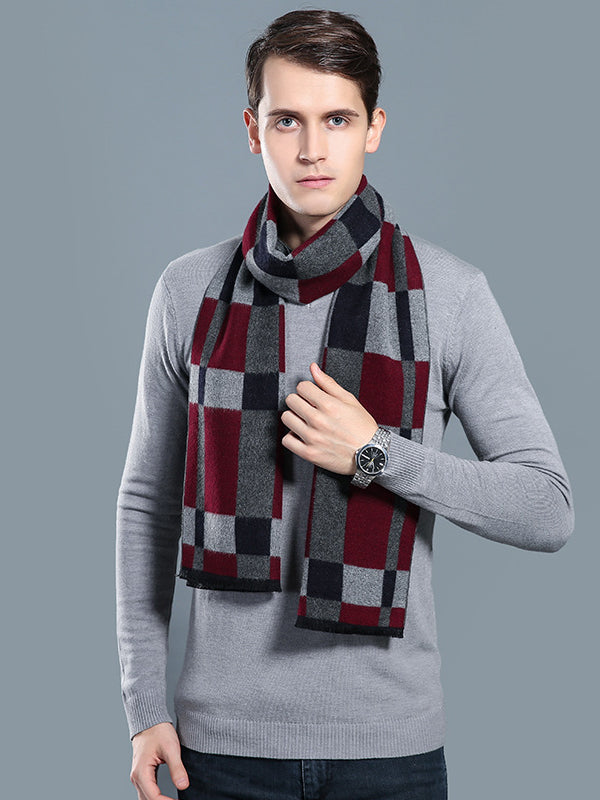 New autumn and winter men's casual scarf simple plaid solid color warm neck scarf