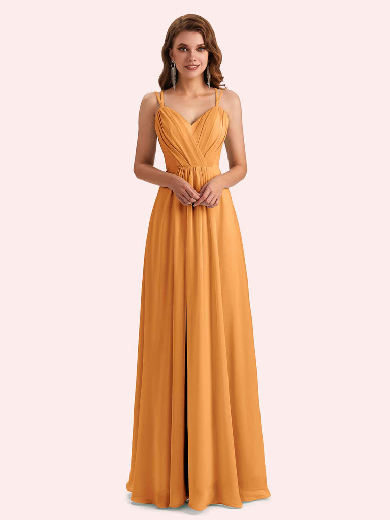 Elegant A-Line Chiffon Spaghetti Straps Long Mother of the Brides Dresses Online