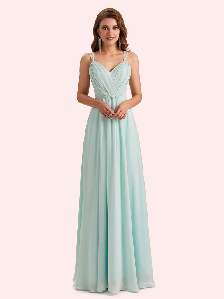 Elegant A-Line Chiffon Spaghetti Straps Long Mother of the Brides Dresses Online Elegant A-Line Chiffon Spaghetti Straps Long Mother of the Brides Dresses Online