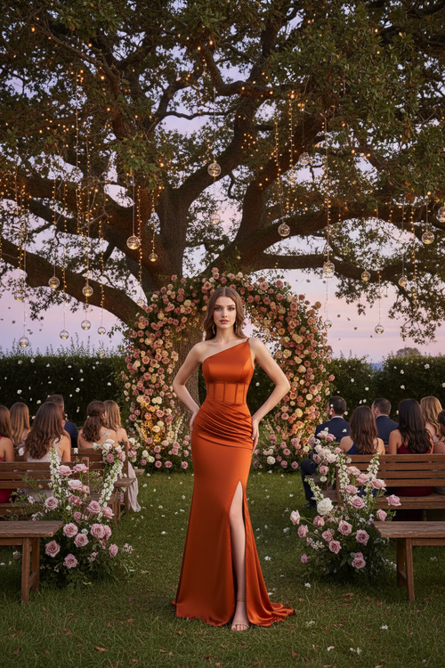 Sexy Mermaid One Shoulder Side Slit Soft Satin Maxi Long Bridesmaid Dress For Wedding