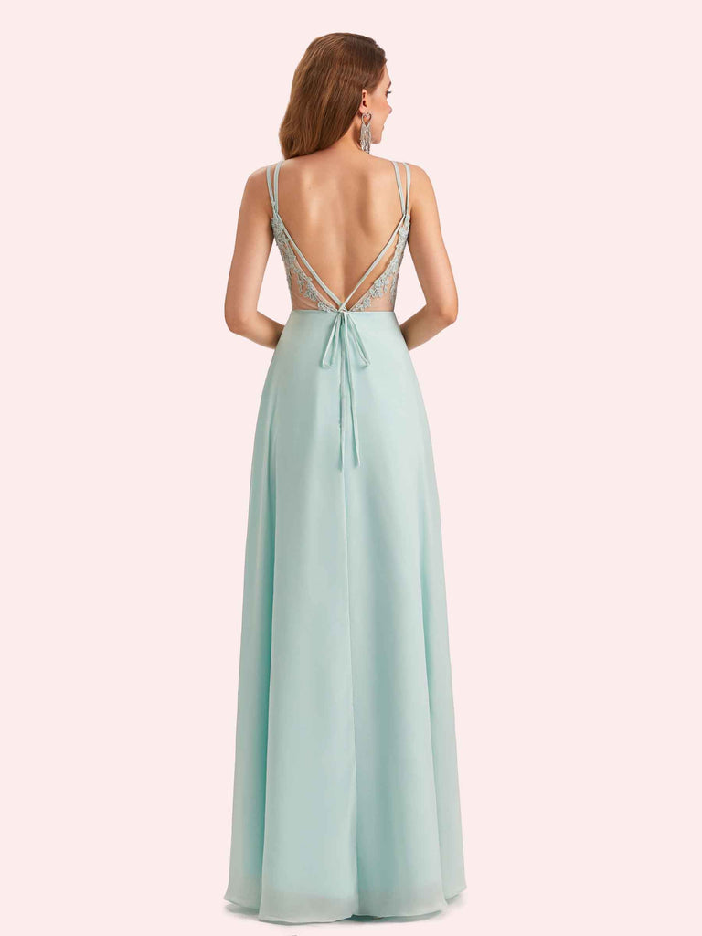 Elegant A-Line Chiffon Spaghetti Straps Long Mother of the Brides Dresses Online Elegant A-Line Chiffon Spaghetti Straps Long Mother of the Brides Dresses Online