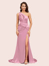 Sexy Side Slit Mermaid One Shoulder Long Soft Satin Bridesmaid Dresses Online